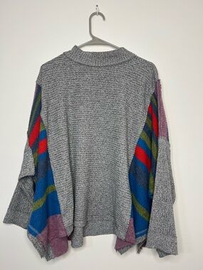 Free People Knit Sweater with Multicolor Striped Sleeves